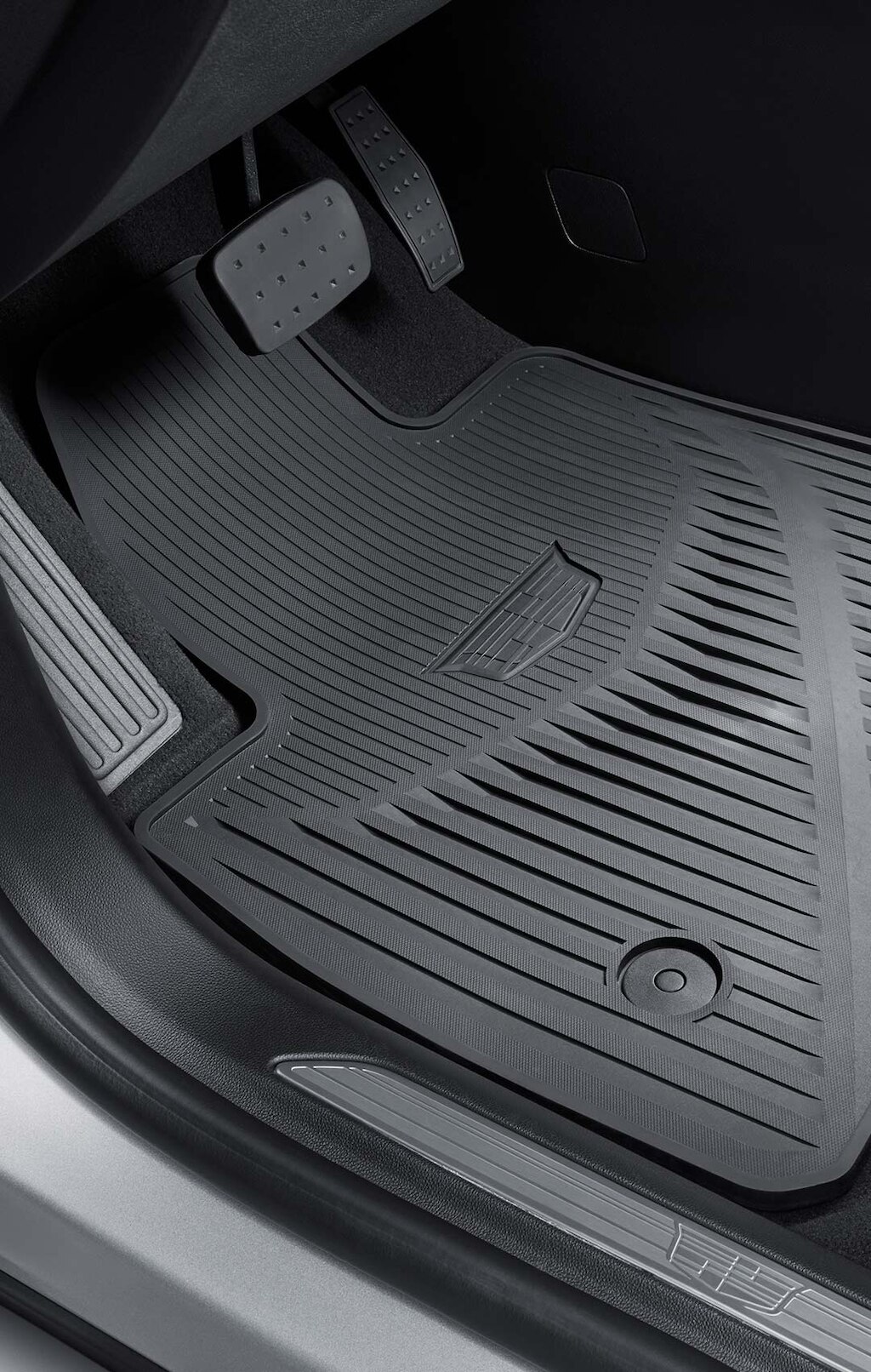 Tapete de vinil rígido de primera fila con logo color negro para tu Cadillac XT4 2024, camioneta compacta de lujo