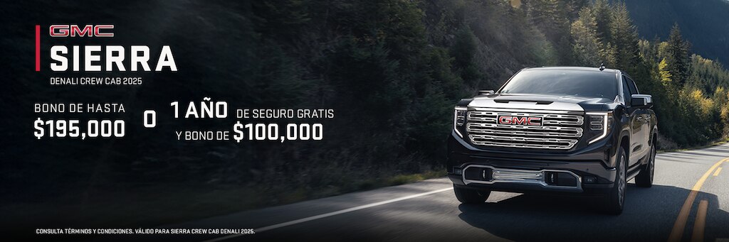 GMC Sierra Denali Crew Cab destaca en diseño, potencia y tecnología para que tengas el control total del camino. 